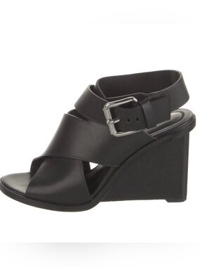 Alexander Wang Leather Slingback Wedge Sandals Black Size 8